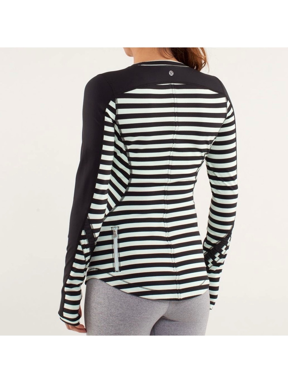 Lululemon Run: Reflect Long Sleeve Sea Stripe Mint Moment Black